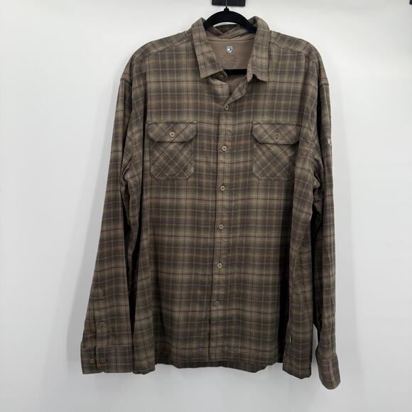 Kuhl Shirt Mens 2XL Brown Plaid Dillingr Flannel Long Sleeve Button Up 7186 - Picture 1 of 12
